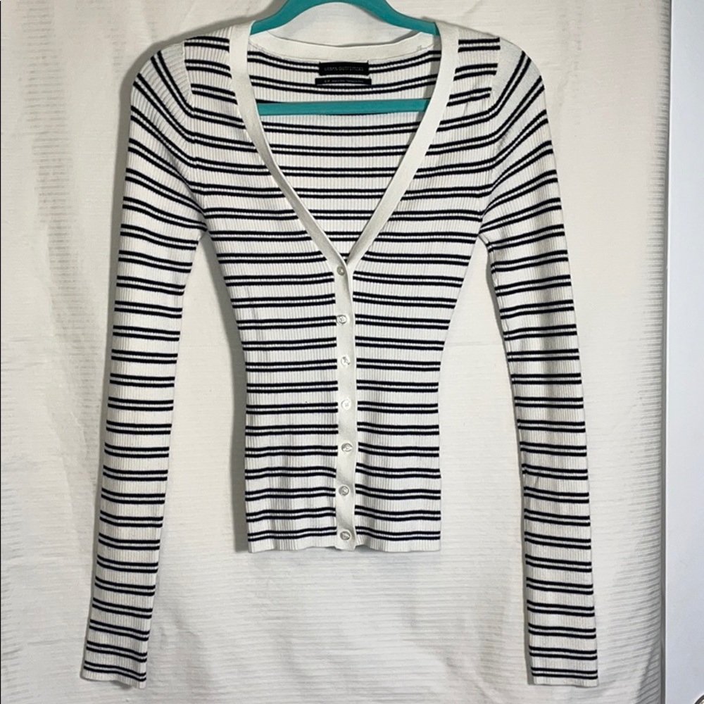 Striped v-neck cardigan sweater